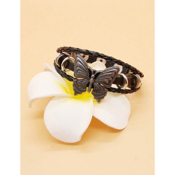 Fashion Retro PU Polyurethane Butterfly Detail Braided String Bracelet For Women - Picture 2 of 5